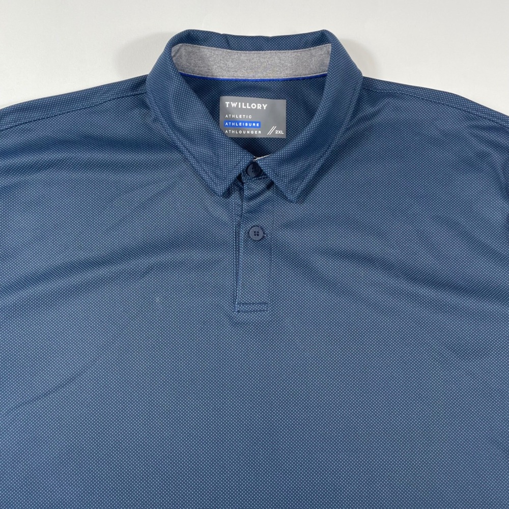 Twillory Athleisure Polo Shirt Mens 2XL Short Sleeve Microdot Navy Blue ABB02